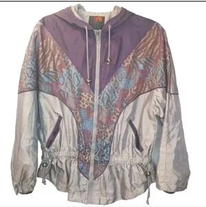 Vtg Y2k Satin Track Jacket Woman Med Ruffled Hem Retro Hip Hop New York Classics